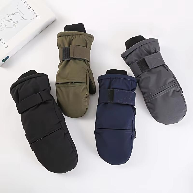 1 Pair Fleece Lined Winter Gloves With Extended Cuff Unisex Thermal Ski Mittens Thicked For Skiing Snowboard Mountaineering