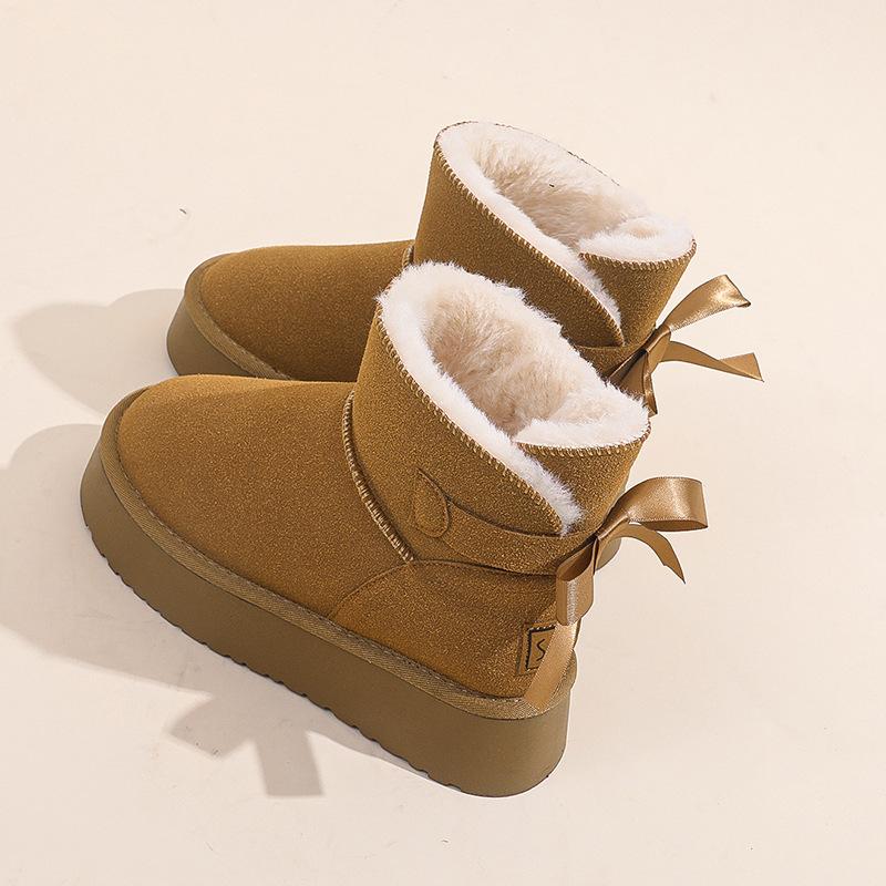 Small Thick-soled 2025 Winter New Velvet Thickened Snow Boots Women's Super Fire After the Explosion of Bow Cotton Short Boots Tide