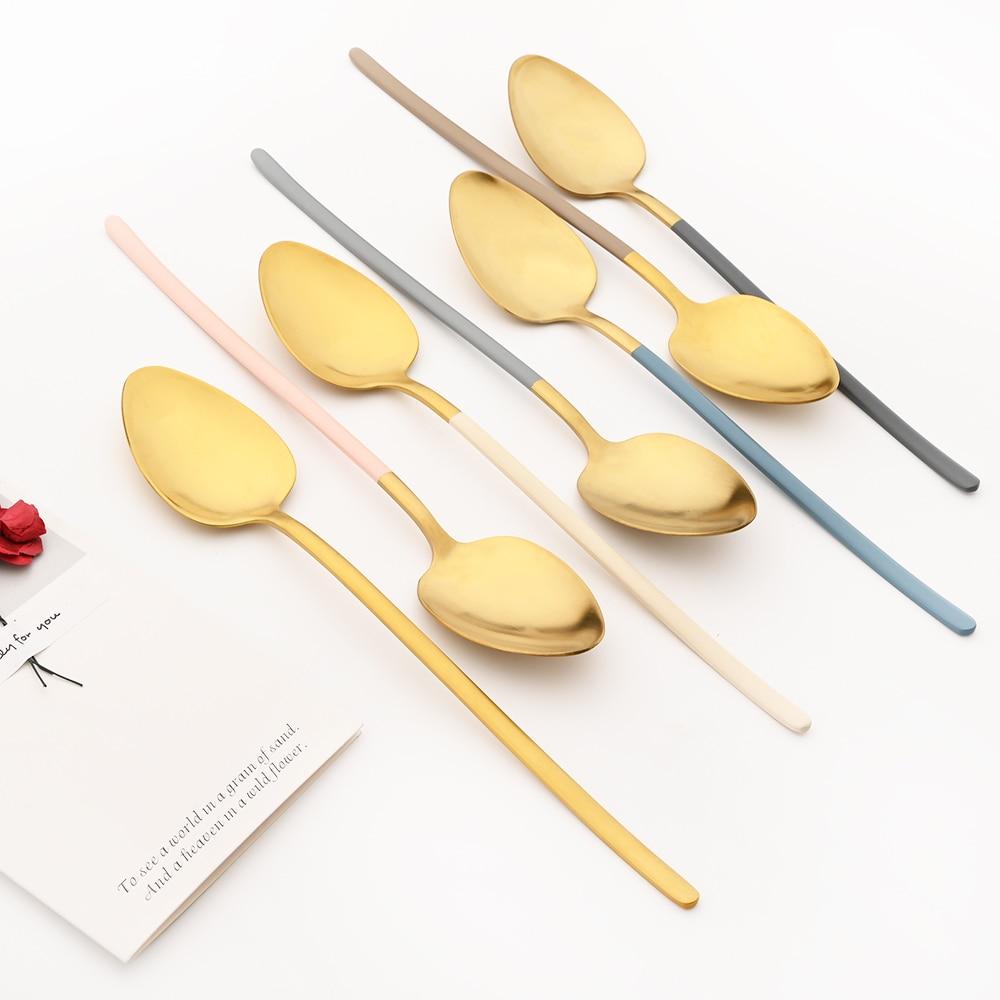 Set de tacâmuri din oțel inoxidabil, bej, auriu, cuțit auriu, furculiță, betisoare, tacâmuri