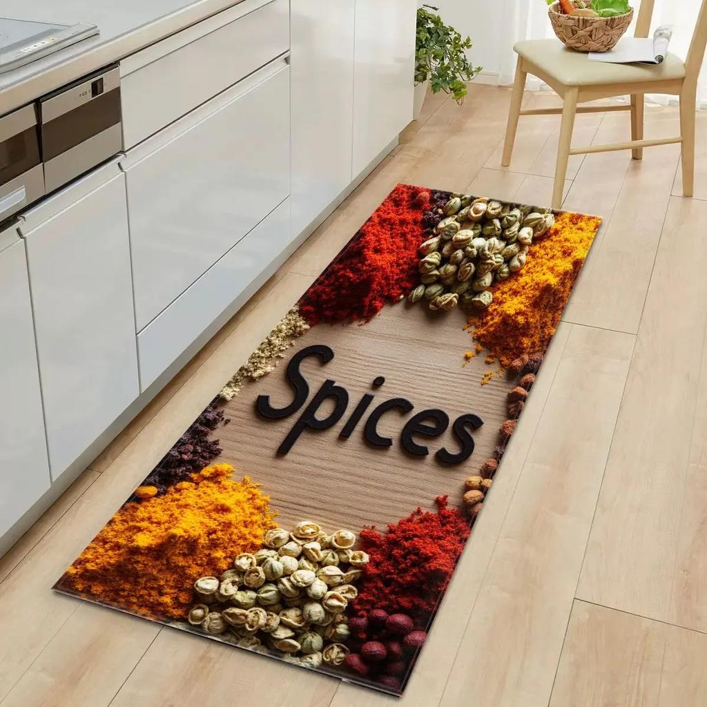 Spice & Herb Kitchen Floor Mat Colorful Design Ultra Soft Washable Non Slip Stain Resistant Mat for Kitchen Bedroom Home Decor