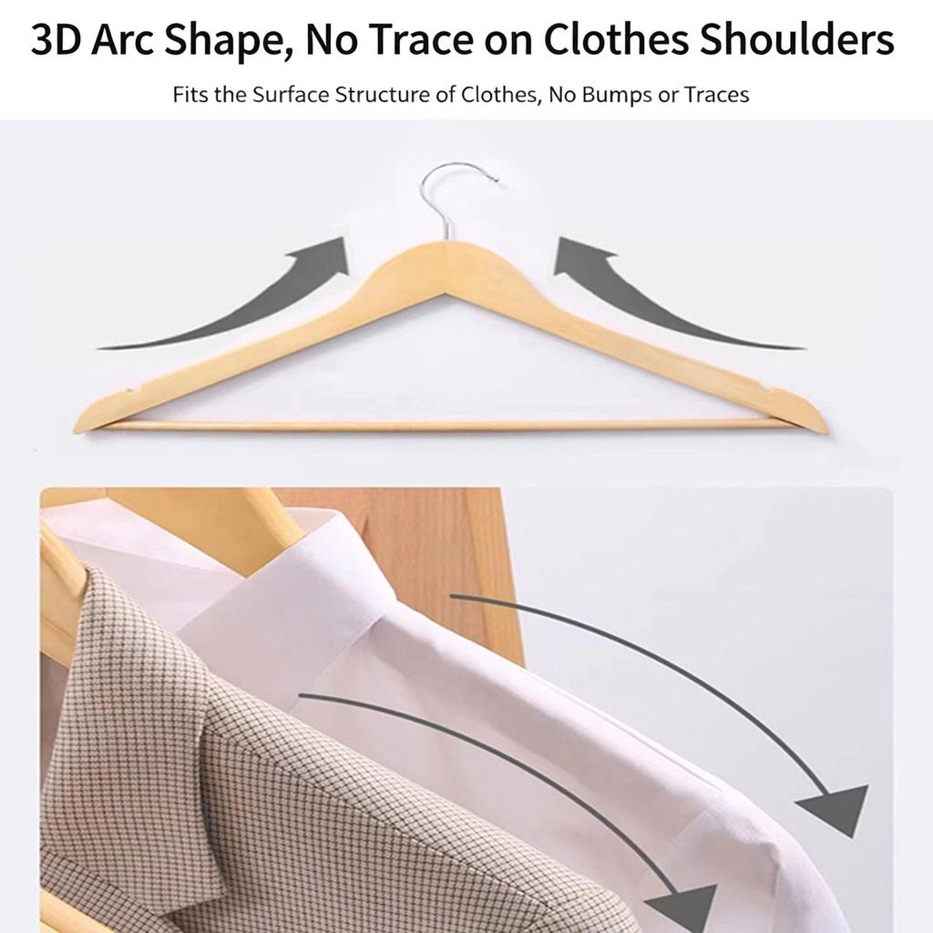 Solid Wood Clothes Hangers, Non-slip Shoulder Grooves 360° Swivel Chrome Hook Garment Hangers for Shirts Pants Dresses, Hotel Closet Storage Organizer