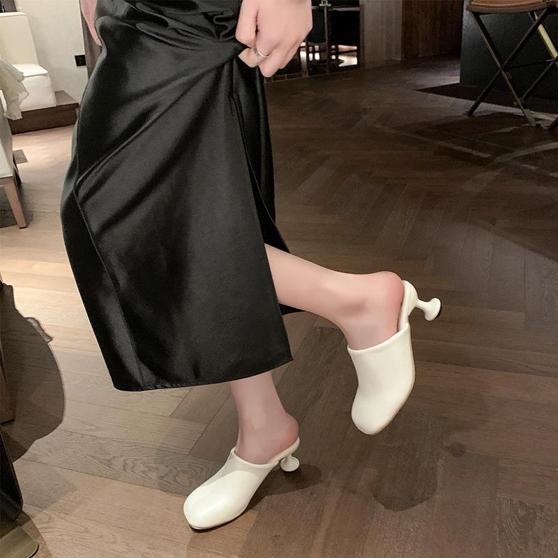 Fashion Elegant Women Slippers Fad Mid Heels Leather Flip Flops Mule Shoes 2025 Summer Designer Dress Tongs Femme Sling Women's Shoes
