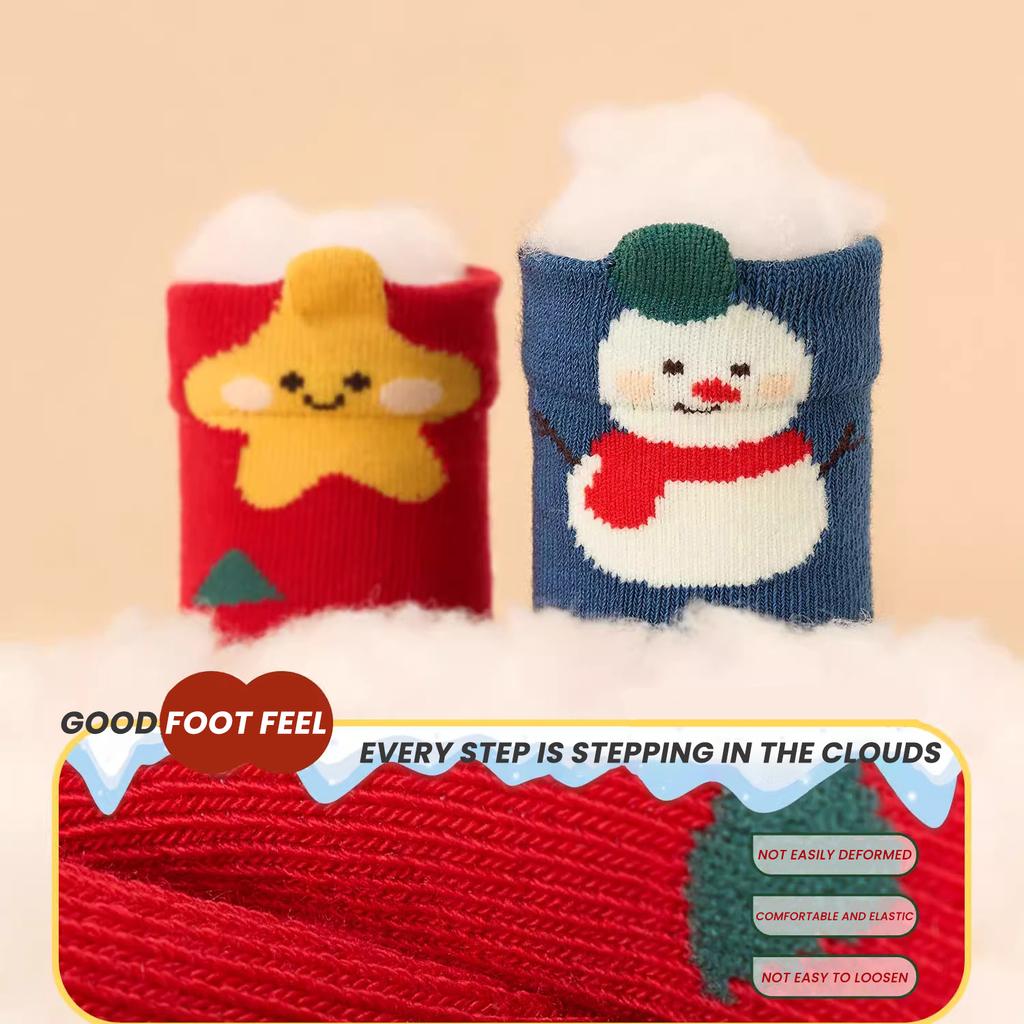 4 Paar Junior In Tube Socke Cartoon Rentier Weihnachtsgeschenke Fröhliches Rot Weich und Bequem Hochelastische Socke Atmungsaktiv 1-8 Jahre