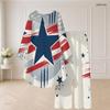 Women Plus Size Red Blue White Star Printed Round Neck Long Sleeve High Low Top Wide Leg Pants Two Piece Set