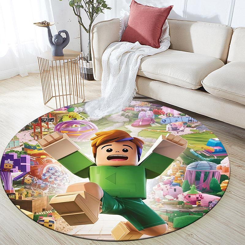 Roblox,Round Area Rug,Carpet Rug for Living Room Bedroom Sofa Playroom Decor,Non-slip Floor Mat