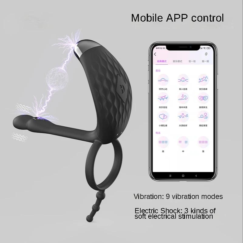Innovative Bluetooth Vibrator Cock Ring - Electric Shock Sex Toys Penis Rings for Couple Massager with APP and Remote Control