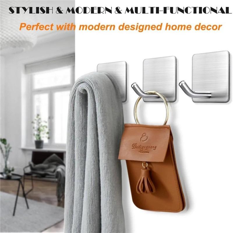 Heavy Duty Stainless Steel Adhesive Towel Hook Hanger Silver Sticky Hooks for Bathroom Kitchen Storage Holder