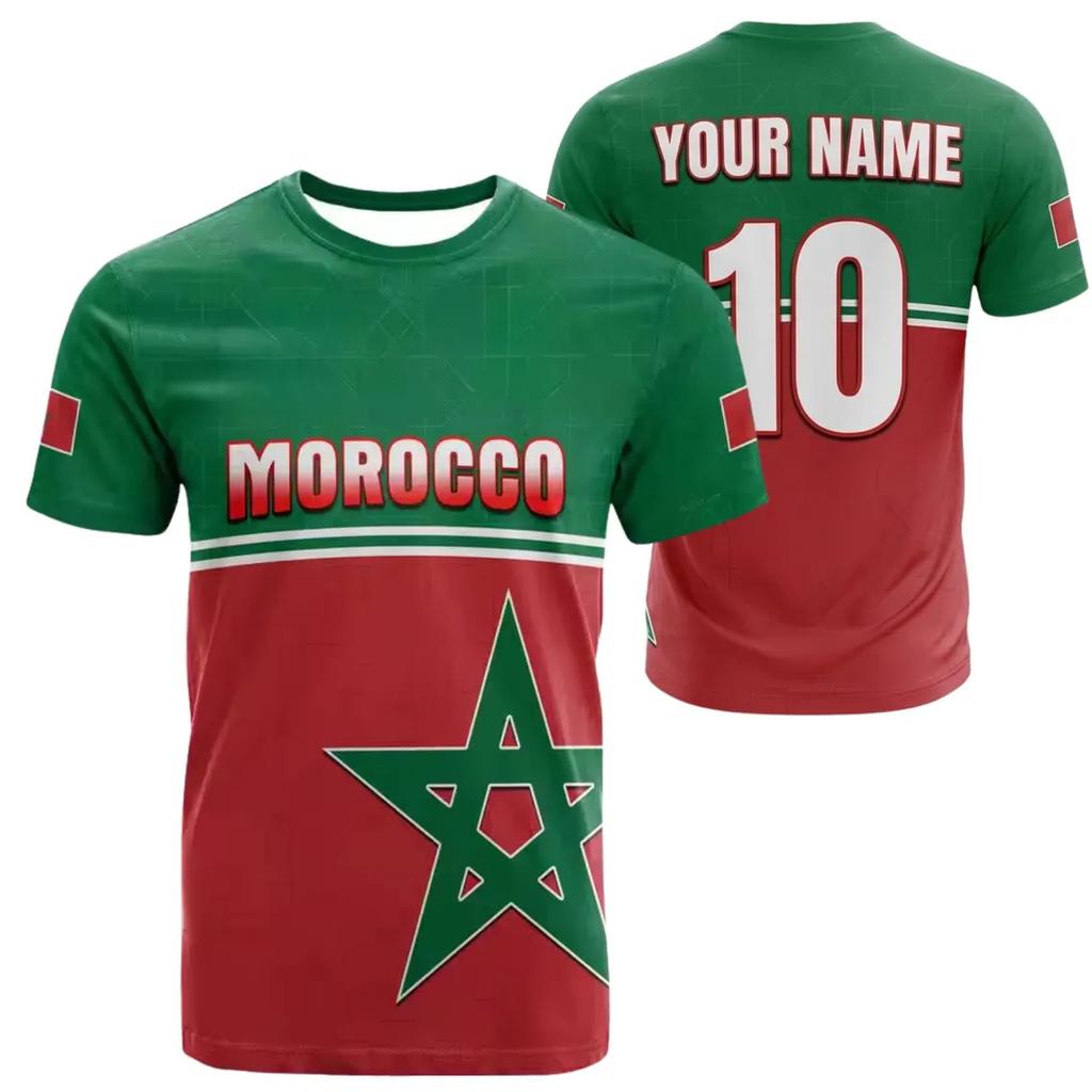 New Red Green Gradient Morocco 2026 Soccer Jersey Custom Your Name Number V Neck Short Sleeve T Shirt Training Daily Sports Tees