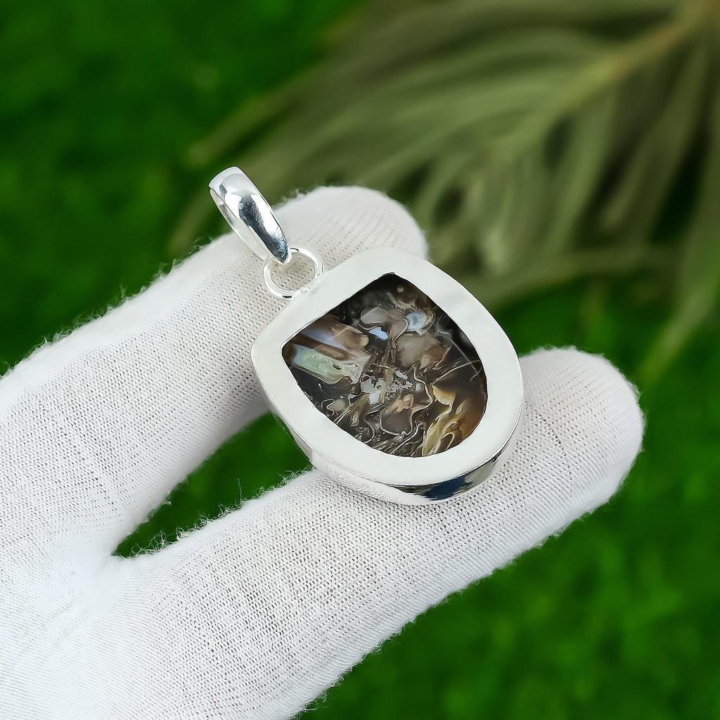 Mothers Day Sale Sterling Silver Palm Root Agate Gemstone Wife Pendant Jewelry