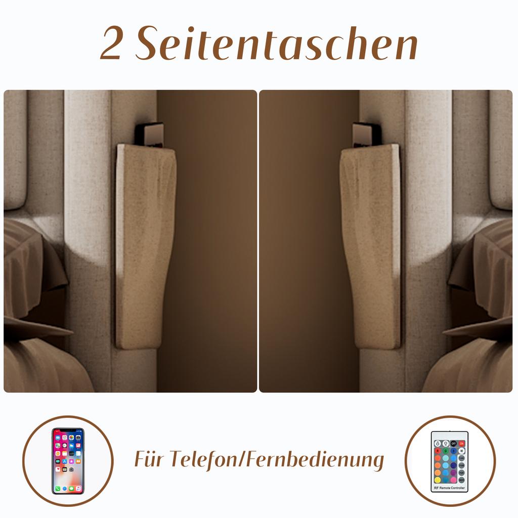 Upholstered Bed 140x200, Double Bed with LED Headboard and USB C Charging, Hydraulic Wooden Slatted Base, 300 kg, Beige, Cotton (Without Mattress)
