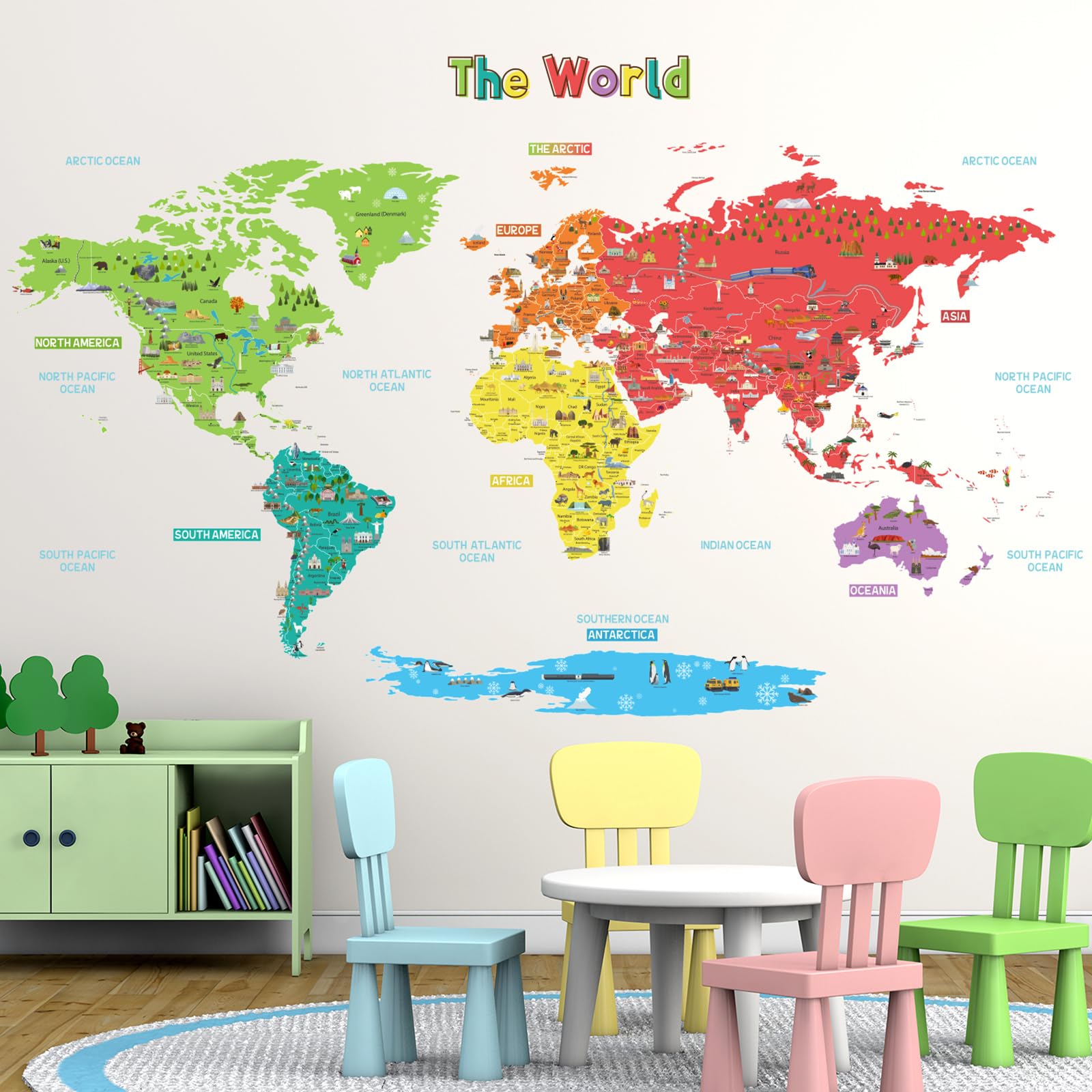 

DECOWALL Large World Map Wall Sticker Decor for Kids Wall Transfer Wall Art Sticker for Bathroom Teen Room Living Kitchen SG2-1902S (Small)