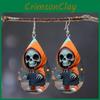 Hooded Halloween Themed Jacket Skull Pattern Droplet Shaped Earrings Acrylic