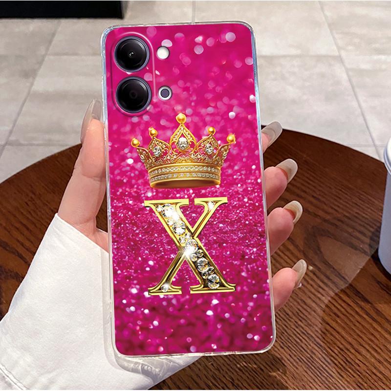 Case For Vivo Y05 4G/Y11D 4G/Y11 5G/Y21 5G Transparent TPU Shockproof Soft Casing Lucky A-Z Letters Crown Pattern Couple Shell