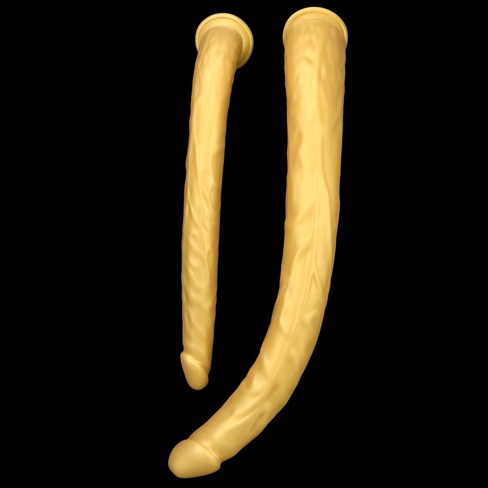 Goldfarbener Silikon-Analplug, extra langer Anal-Masturbator, Fisting-Sklave, riesiger Dildo mit Saugnapf, Umschnalldildo, realistischer Schwanz