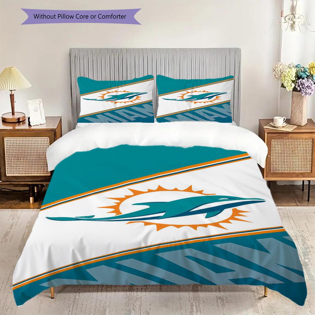Miami Dolphins Football Spirit Three-piece Set(1 * Duvet Cover + 2 * Pillowcase, Without core)Bedding Set Duvet Cover and Pillowcase