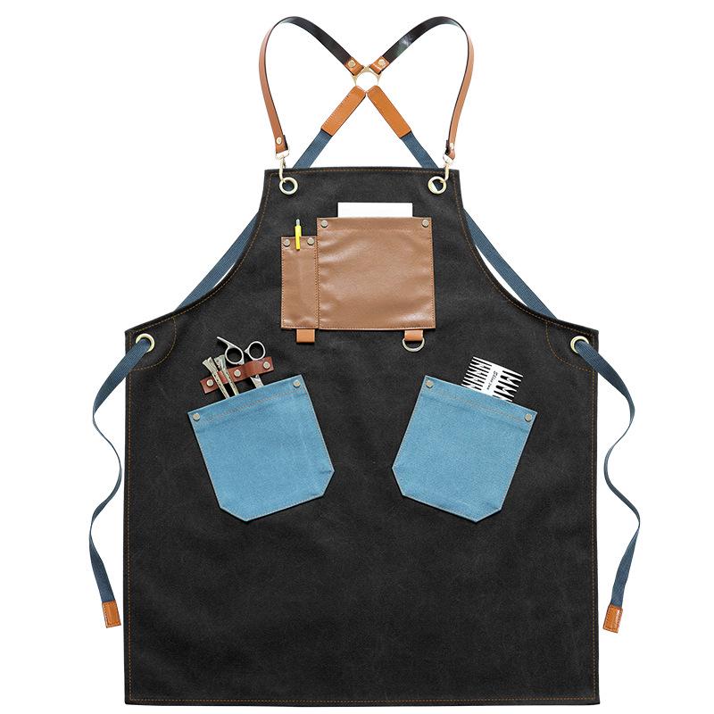 Multifunctional Color Block Canvas Apron for Barber, Barista & Baker - Custom Waist Apron