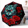 1pc Cat Roses Design Automatic Open/close Folding Umbrella, Compact Portable Travel Umbrella, Perfect Birthday/Christmas, Cute Umbrella, Dur