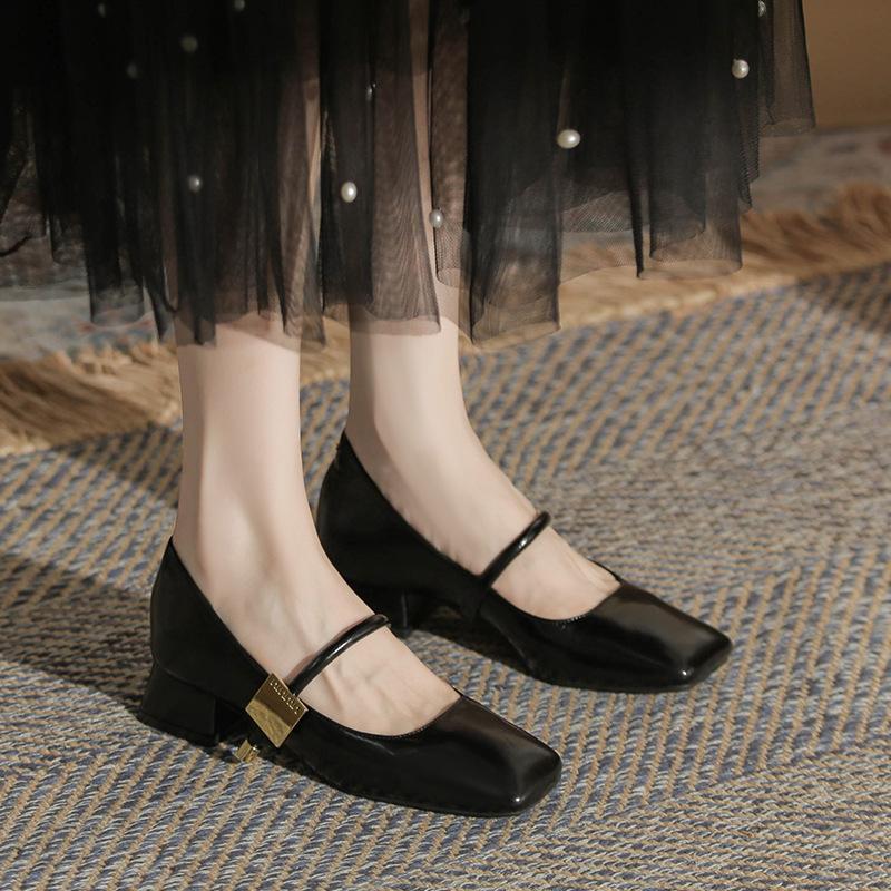 Retro Mary Jane Shoes Women's Shallow Mouth New Thick Heel Single Shoes with Versatile and Sexy