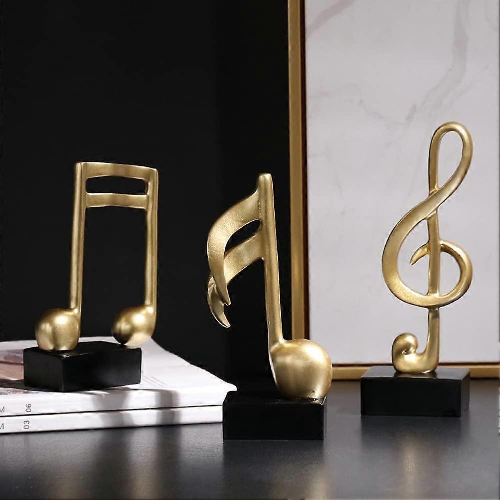 E-isata 3pcs Musical Sculptures Music Note Figurine Statue Decorative Ornaments Decor for Living Room Bedroom TV Cabinet Gift (Gold)