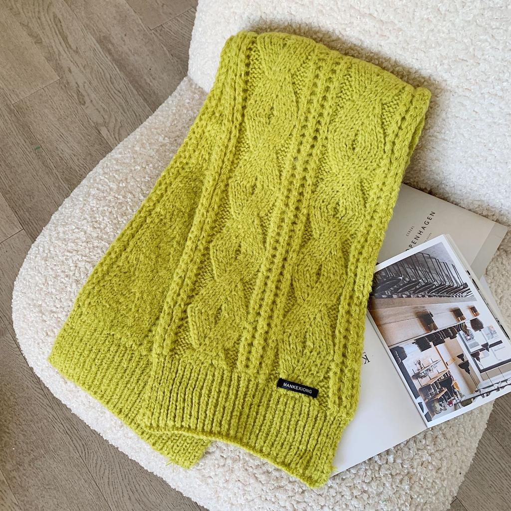 Twist wool scarf women's winter Korean version trendy versatile ins girl heart student solid color warm knitted scarf