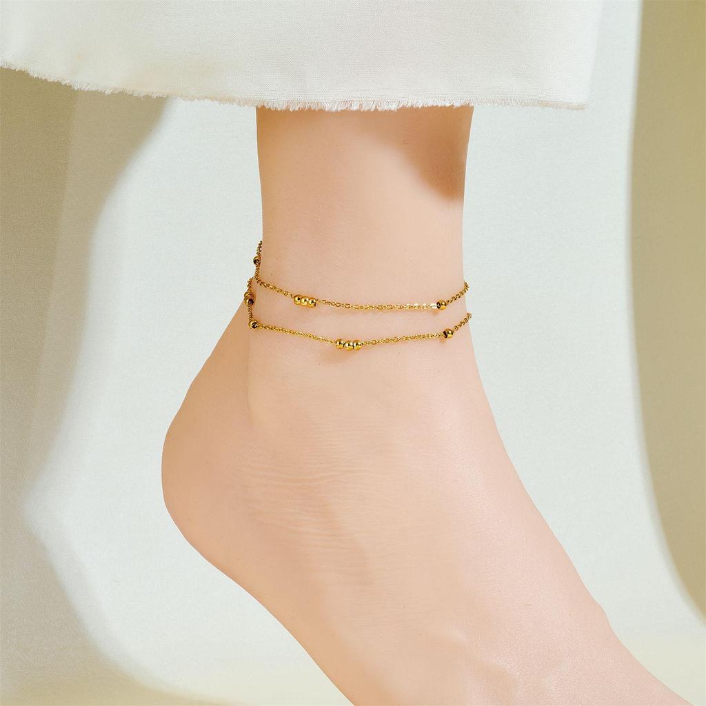 Tide Double-Layer Heart Anklet: 18K Gold-Plated Titanium Steel, Non-fading Fashion Light Luxury for Women