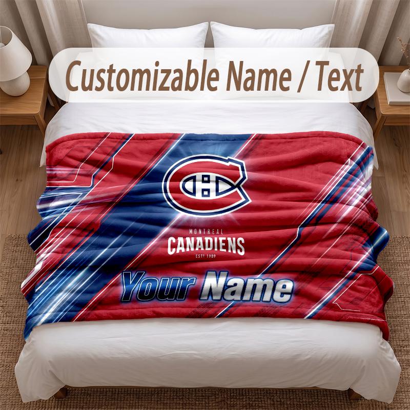 Montreal Canadiens Printed Flannel Blanket Custom Name Text Soft Warm Throw For Bedroom Holiday Gift