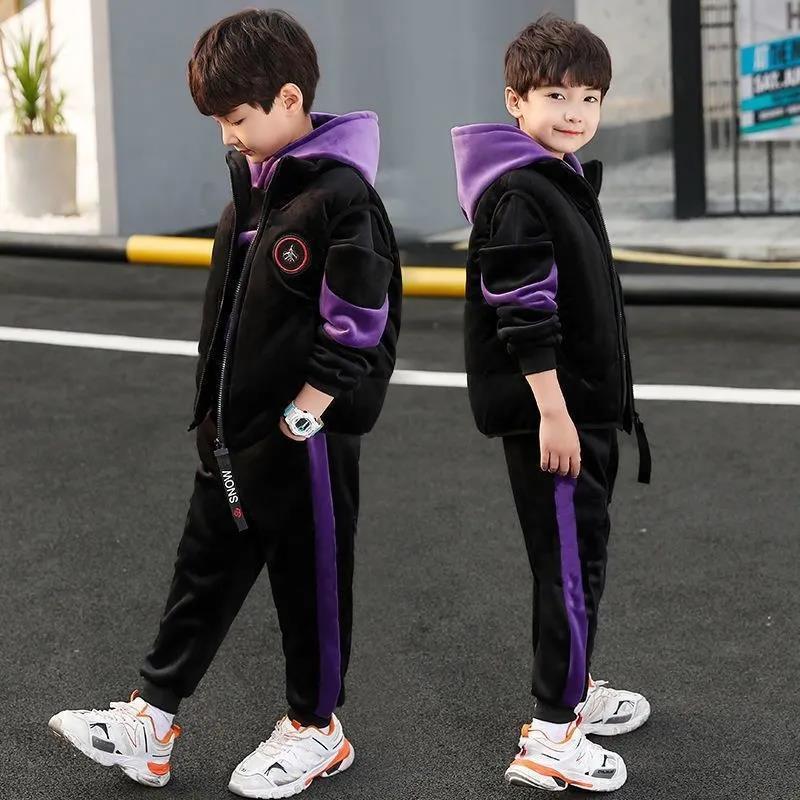 

Fleece Thickened Boys Suit Set Trendy Autumn Winter Outfit Children 110cm фіолетовий