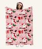 Christmas Pink Throw Blanket with Cute Santa Claus & Snowman Pattern Super Soft Flannel Warm Sofa Bed Holiday Gift Blanket