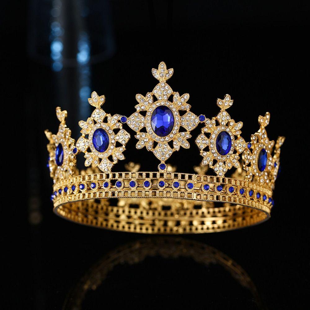 Luxury Vintage Tiara Crowns Sparkling Bride Crystal Headpiece Baroque Round Wedding Crown Women