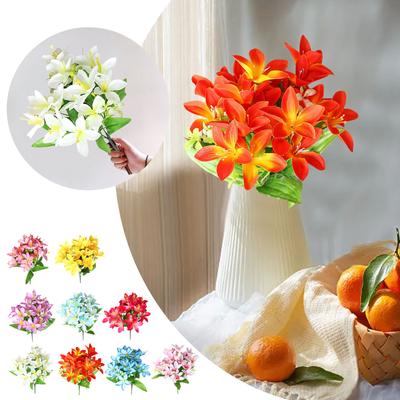 1 Bouquet Simulation Lily Flower Photography Props Plastic Artificial Flower Wedding Home Decoration Living Room Desktop Decor