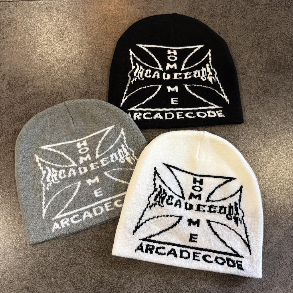 Cross Urban Streetwear Letter Knitted Cap With Acrylic Material For Casual Style