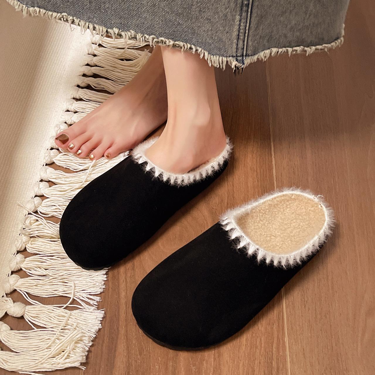 

2025 зимние теплые пушистые туфли одинарные туфли туфли Boken повседневные туфли матовая кожа сумка голова тапочки плюшевые хлопковые туфли женские универсальные 40