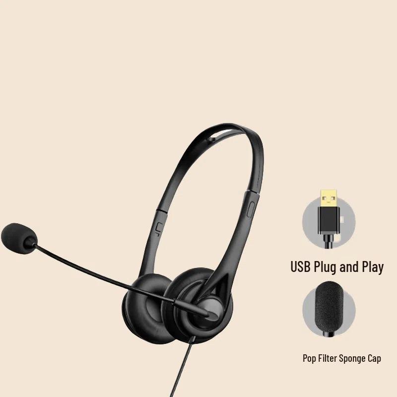 Noise-Canceling Over-Ear Telephone Headset with Microphone for Telesales Agents