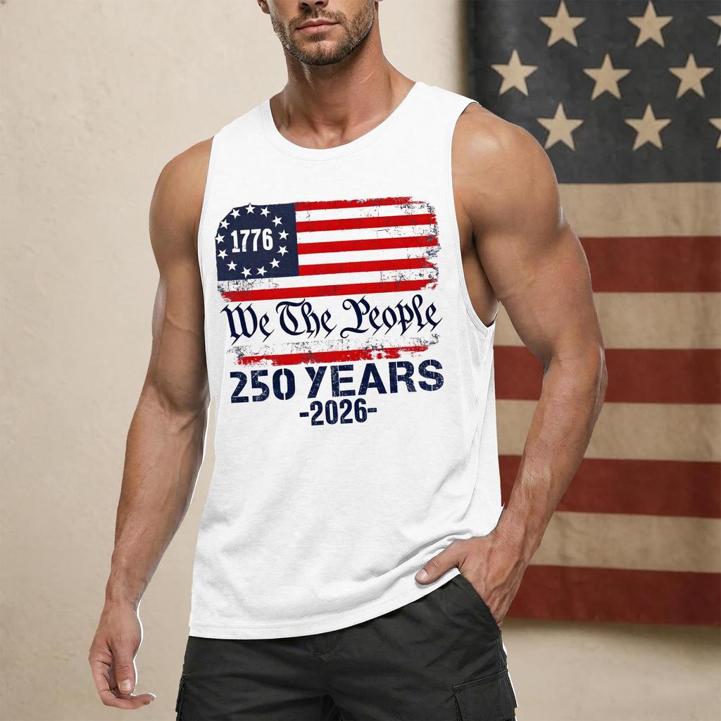 Men's Casual Sleeveless Tank Top Crew Neck Graphic Print Lightweight Summer Muscle Shirt for Outdoor Activities