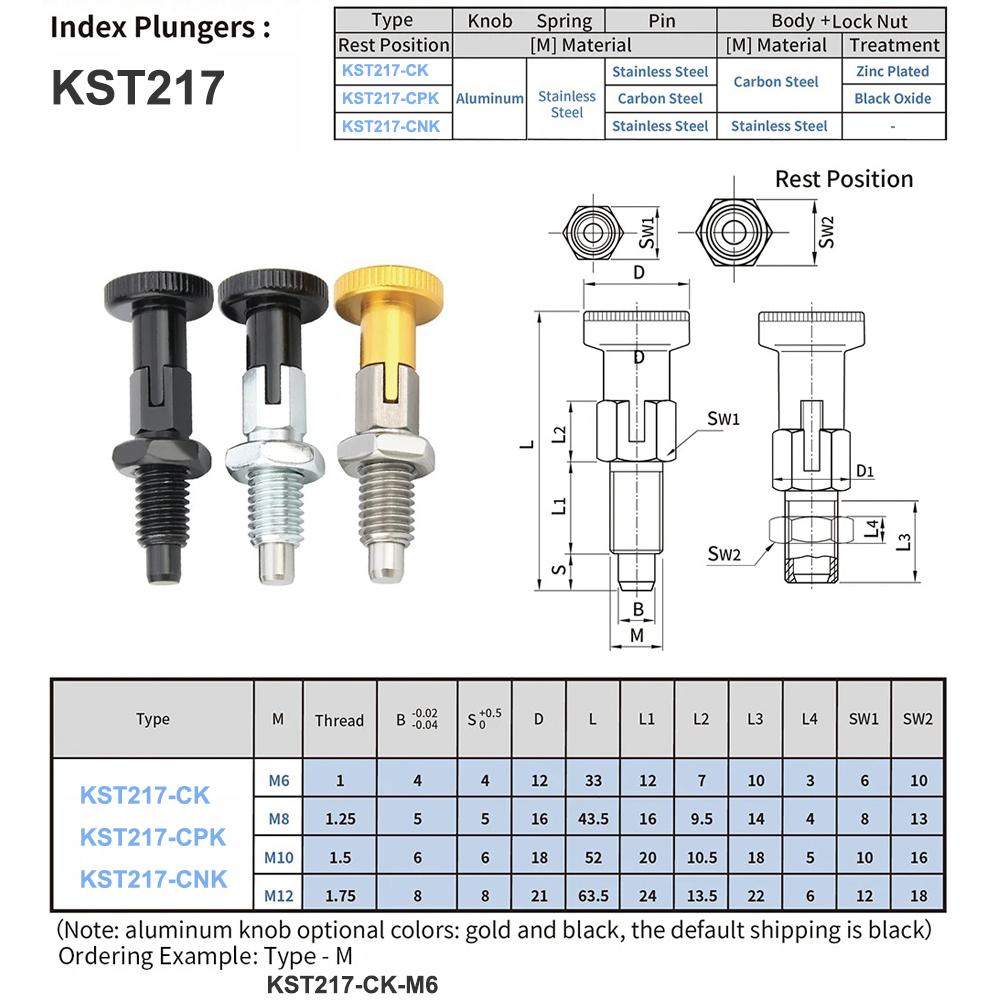 M6/M8/M10/M12 Știft de indexare cu opritor cu arc, autoblocare, tip cu resetare, buton, piston, șurub de indexare, știft de poziționare