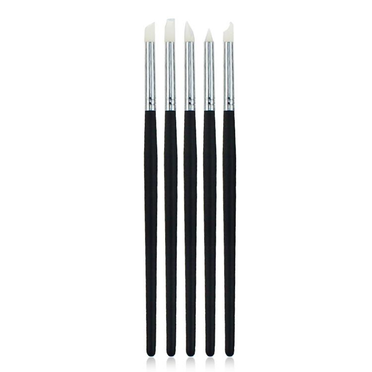Nail Art Silicone Pen Set: 5 Black Rods for Carving, Embossing, Gradient Blending, Magic Mirror Powder.