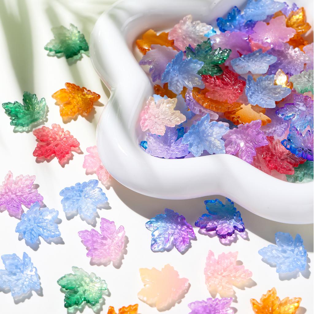 10Pcs/lot 20x20mm Gradient Color Maple Leaf Glass Bead Jewellery Making Beads for Bracelets Necklace DIY Craft Supplies