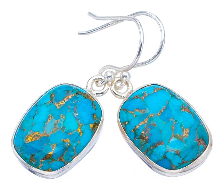 

StarGems® Natural Copper Turquoise Handmade 925 Sterling Silver Earrings 1.5 F6168