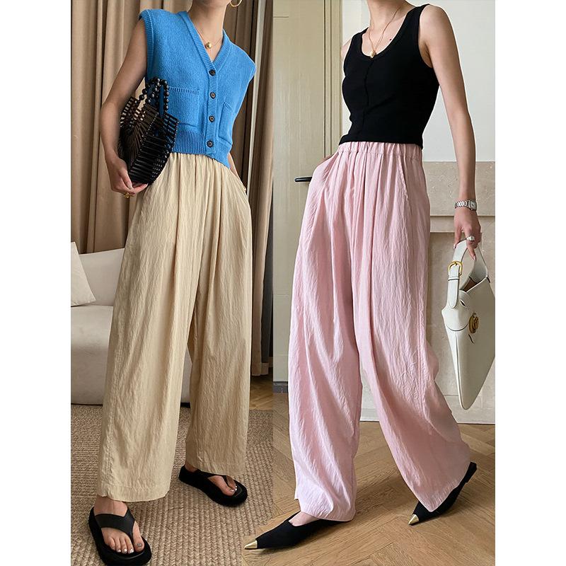 

Sinan SN3068: Summer Walking Wide-Leg Pants with Unique Wrinkled Fabric Small