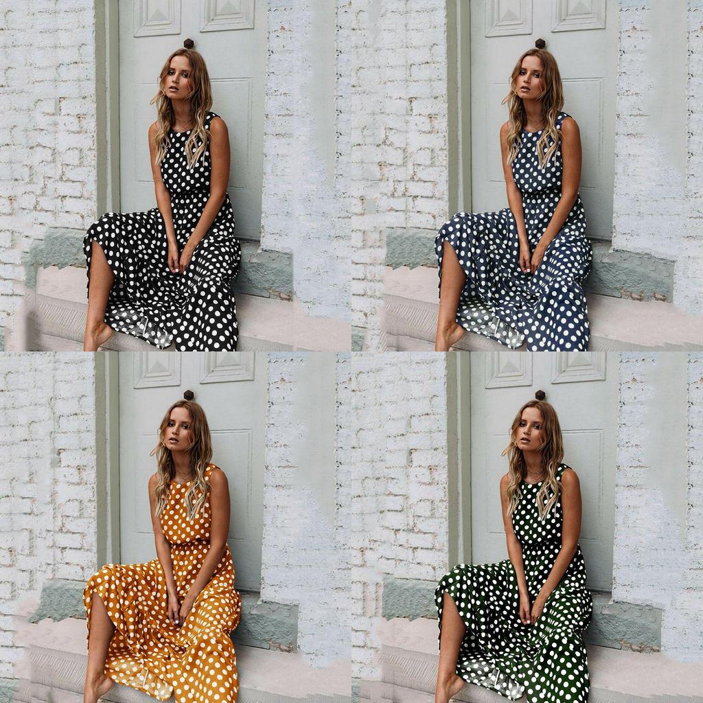 Stylish Womens Sleeveless Polka Dot Maxi Dress Perfect For Summer Beach Holidays
