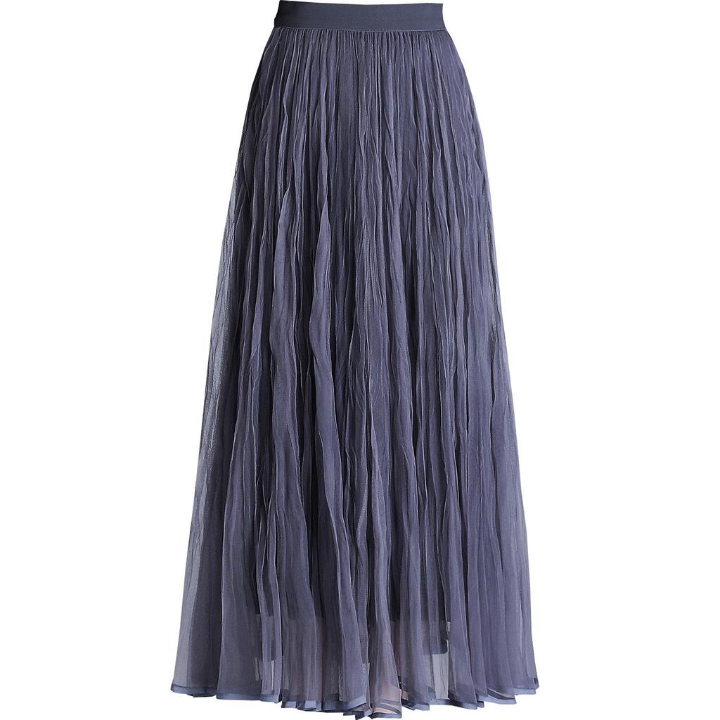 Winter 2025 Reversible Mesh Pleated Skirt with Elastic Waist