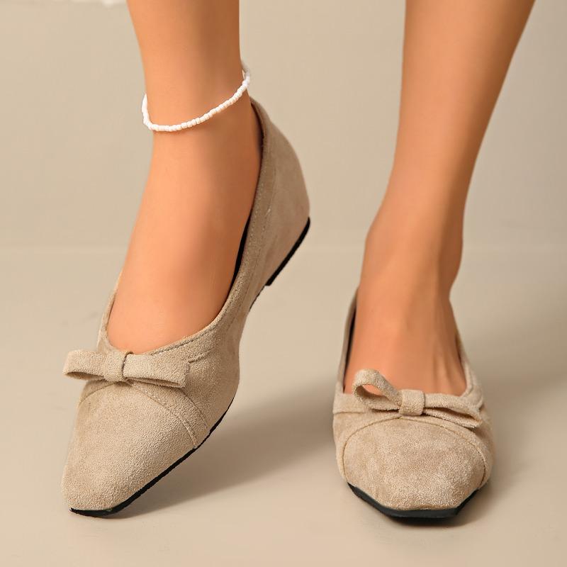 

Fall New Fashion Versatile Square Toe Bow Shallow Mouth Flat Shoes Women Slip-On Single Shoes 42