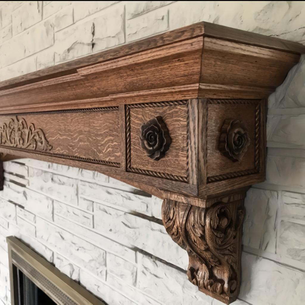 4 Pcs Carved Wood Appliques Onlays,Unpainted Flower Shape Wood Carved Applique Frame Onlay for Cabinet Door Bed Wardrobe Furniture Decoration