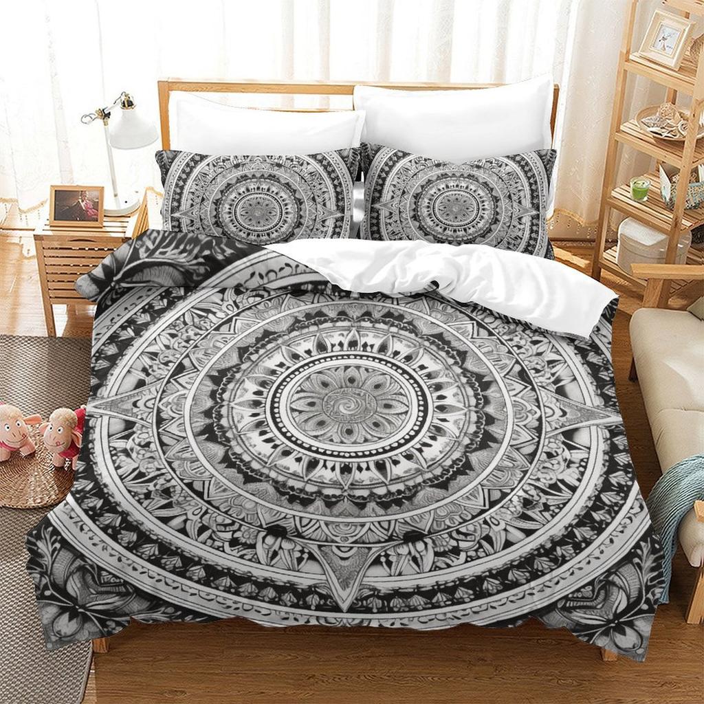 Black And White Mandala 3D Digital Printing Polyester Quilt Cover Two Or Three Pieces Can Be