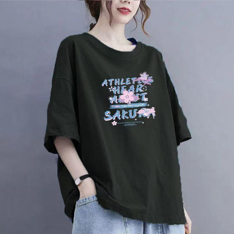 2025 Sommer Ny Kortermet Dame Bomull Casual Pustende T-skjorte