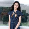 SanCai 100% Cotton Tie-Waist Denim Midi Dress