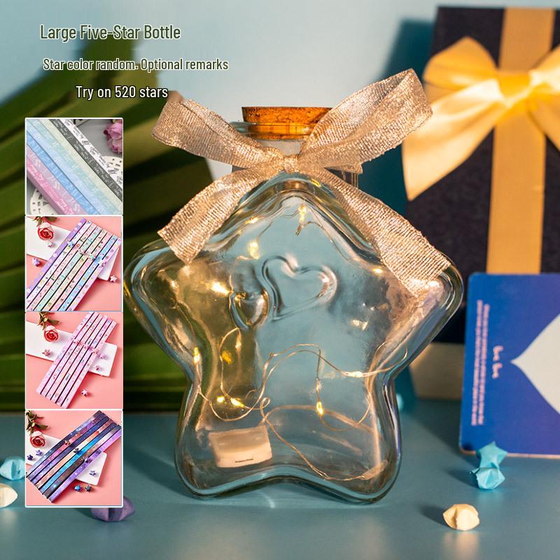 Sada papíru na origami hvězdu v přechodových barvách s lahvičkou přání