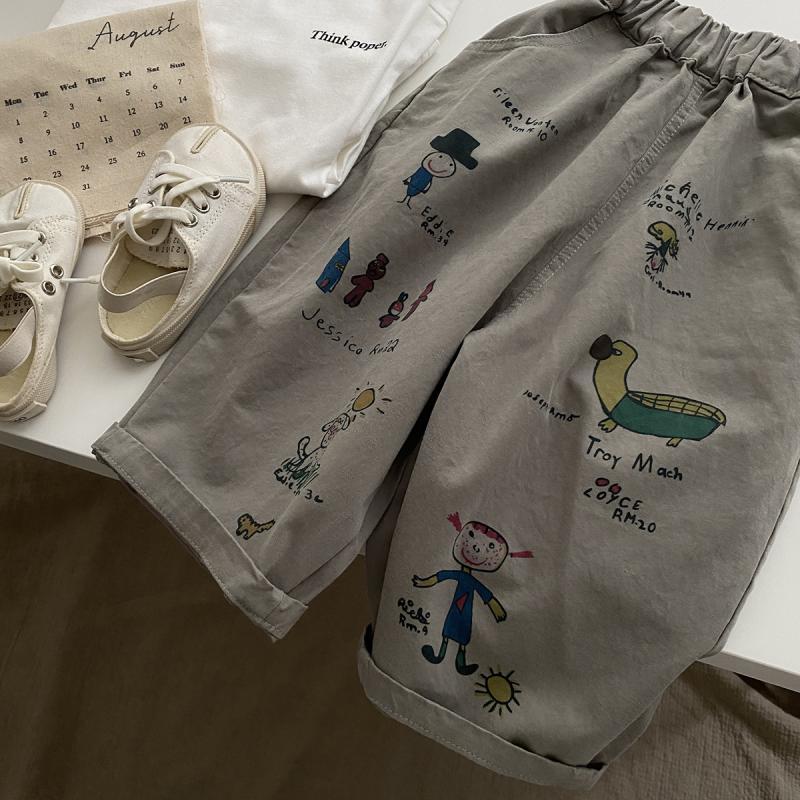 Japan Korean Children Clothes Boy Kids Fashion Trousers Spring Autumn Baby Pocket Ankle Length Loose Girl Cartoon Casual Pants