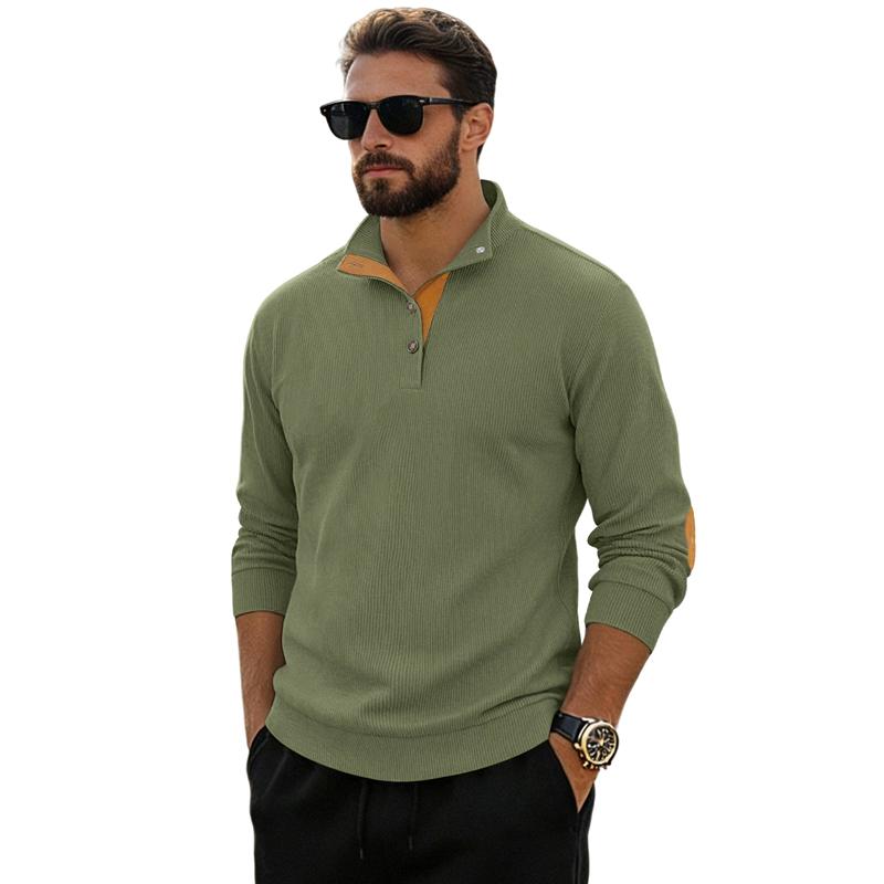 Spring and Autumn Solid Color Sports Long-sleeved Corduroy Tops for Men, Fashionable and Casual Stand-up Collar Outdoor Men's Pullover