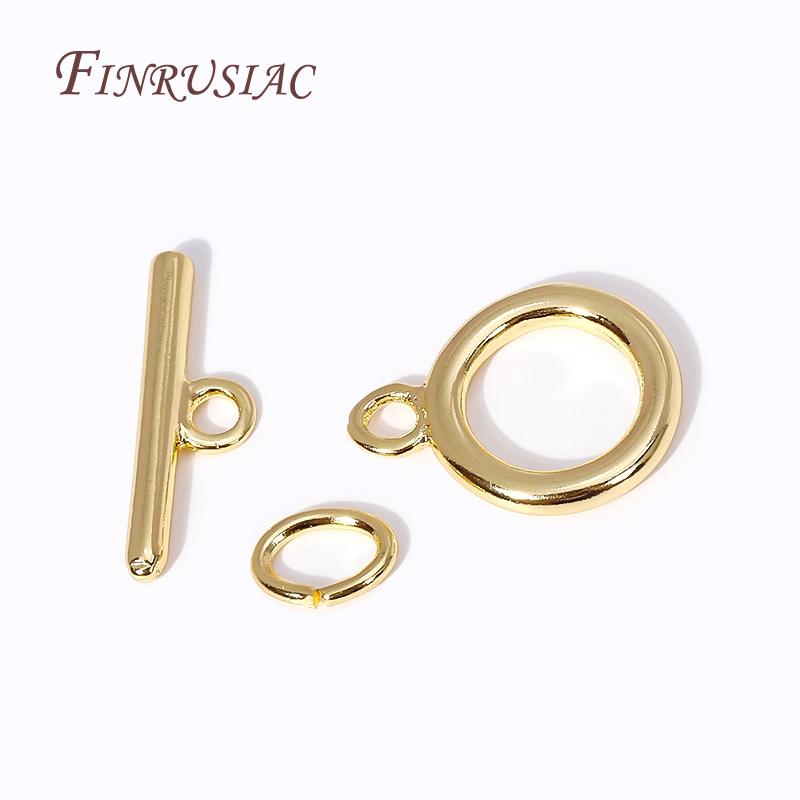 Brass Round OT Clasp For DIY Jewellery Crafts 18K Gold Plated End Beads Toggle Clasp For Bracelet Necklace Making Supplies